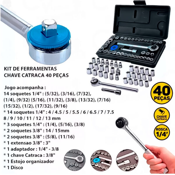 Kit Jogo Ferramentas 248 Peças Maleta Serviço Gerais Soquetes Chaves Combinada Luva Pigmentada - Imagem 5