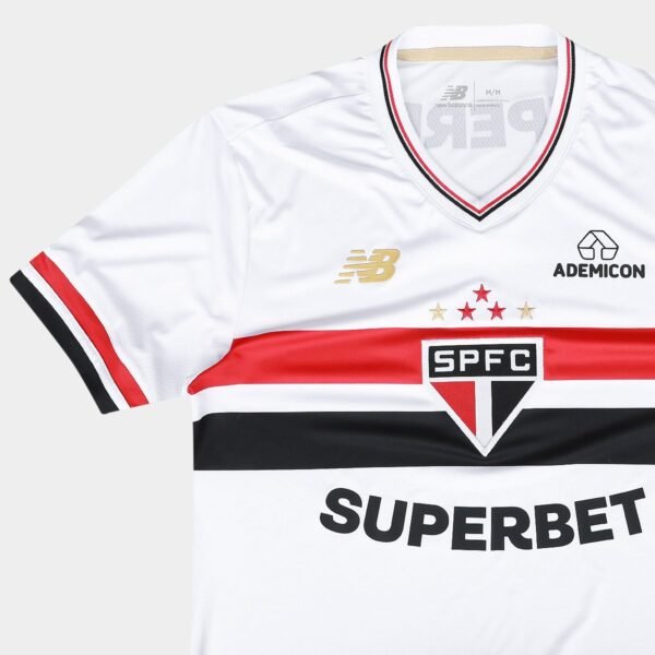 Camisa São Paulo I 25/26 Torcedor New Balance Masculina - Branco+Vermelho - Imagem 9