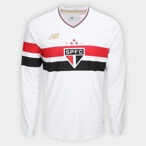 Camisa Manga Longa São Paulo I 25/26 s/n New Balance - Branco+Vermelho