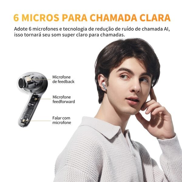QCY HT10 AilyBuds Pro + Earbuds Sem Fio Hi Res LADC Áudio ANC Adaptativo Cancelamento Ativo De Ruído - Imagem 5
